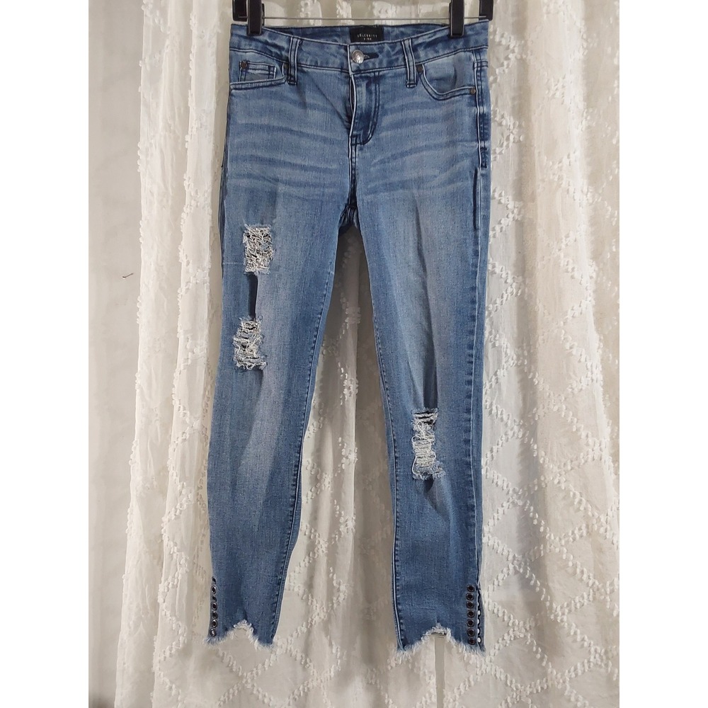Celebrity‎ Pink Womens Balmoral Distressed Skinny Jeans Grommet Hem Size 7/28